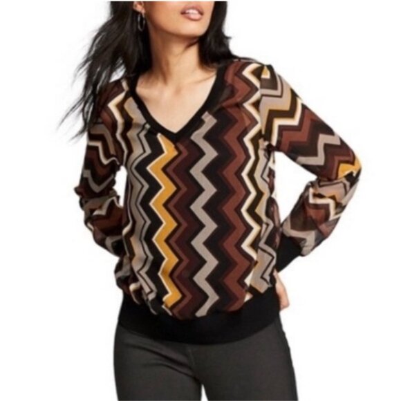 Missoni X Target Chevron V-Neck Sheer Long-Sleeve Pullover Top Multicolor - Picture 1 of 10